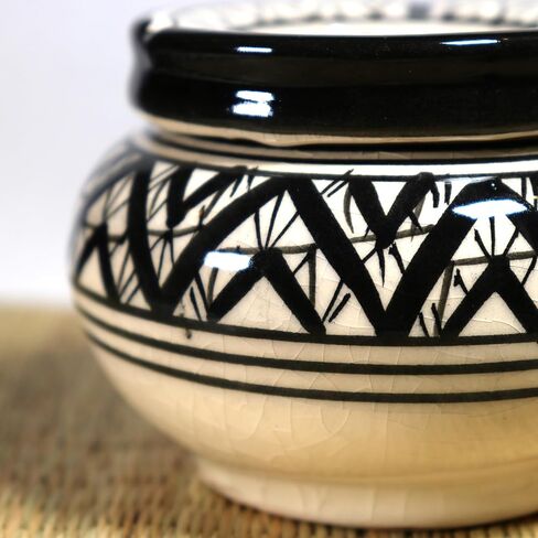 TK B&D Moroccan Ashtray with Geometric and Berber Design, Black Made and Hand-Painted with Anti-Odour Lid in Saudi Arabia