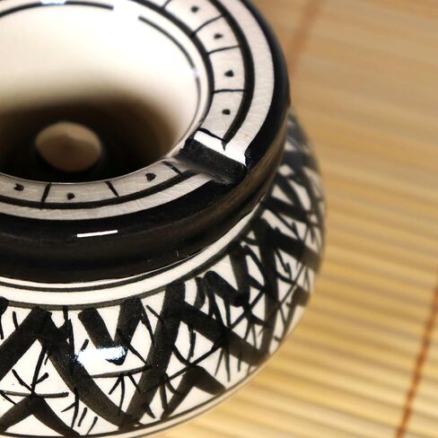 TK B&D Moroccan Ashtray with Geometric and Berber Design, Black Made and Hand-Painted with Anti-Odour Lid in Saudi Arabia