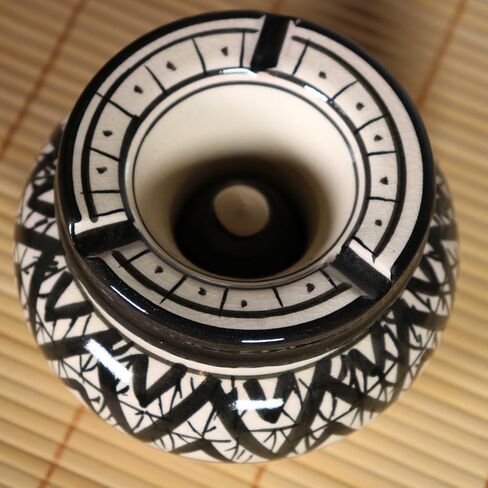TK B&D Moroccan Ashtray with Geometric and Berber Design, Black Made and Hand-Painted with Anti-Odour Lid in Saudi Arabia