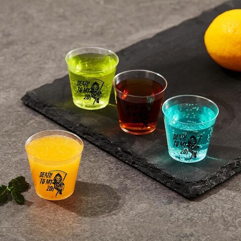 كؤوس شوت للزينة من Death to My 20s - مجموعة من 100 كؤوس لعيد الميلاد الثلاثين، 2oz مزق إلى زينة عيد ميلاد العشرينات، مثالية لحفلة عيد الميلاد الثلاثين، كؤوس بلاستيكية صغيرة in Saudi Arabia