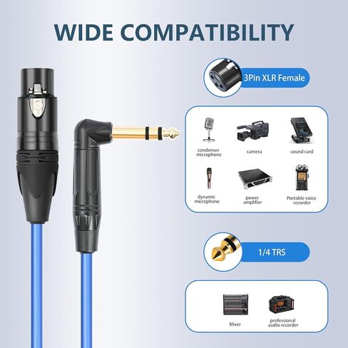 HUALEU 3.3FT متوازن XLR أنثى إلى الزاوية اليمنى 1/4 TRS كابل خلاط، 6.35 مم ستيريو ذكر إلى 3pin XLR أنثى كابل صوت، 6N OFC + كابل صوت عالي الجودة مطلي بالفضة لميكروفون مكبر للصوت-2 حزمة in Saudi Arabia