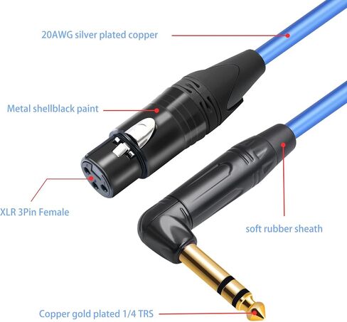 HUALEU 3.3FT متوازن XLR أنثى إلى الزاوية اليمنى 1/4 TRS كابل خلاط، 6.35 مم ستيريو ذكر إلى 3pin XLR أنثى كابل صوت، 6N OFC + كابل صوت عالي الجودة مطلي بالفضة لميكروفون مكبر للصوت-2 حزمة in Saudi Arabia