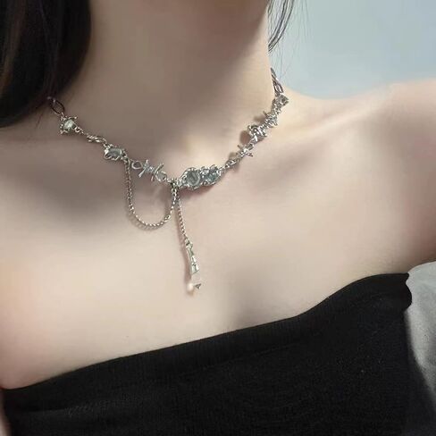 Irregular Necklace for Women Y2k Zircon Splice Necklace Collar Chain Hip Hop High Grade Fashion Gift Girl 17.7 Inch in Saudi Arabia