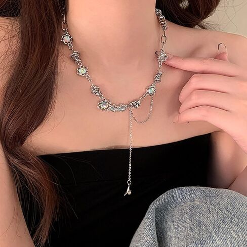 Irregular Necklace for Women Y2k Zircon Splice Necklace Collar Chain Hip Hop High Grade Fashion Gift Girl 17.7 Inch in Saudi Arabia