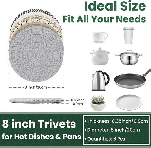 8 Inch Trivets for Hot Dishes, Hot Pots and Pans, Thick Heat Resistant Large Coaster for Kitchen, Hot Pads, Kitchen Essentials, Kitchen Decor for Table & Countertop, 6 Pcs in Saudi Arabia