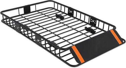 سلة حامل سقف مقاس 46 بوصة × 36 بوصة × 5 بوصة، حامل بضائع مع ملحق حامل أمتعة علوي للسيارة باللون الأسود، 200 رطل للخدمة الشاقة، سلة حامل لسيارات الدفع الرباعي أو الشاحنات أو المركبات الترفيهية للتخييم من الصلب in Kuwait