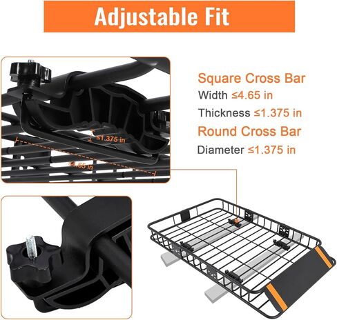 سلة حامل سقف مقاس 46 بوصة × 36 بوصة × 5 بوصة، حامل بضائع مع ملحق حامل أمتعة علوي للسيارة باللون الأسود، 200 رطل للخدمة الشاقة، سلة حامل لسيارات الدفع الرباعي أو الشاحنات أو المركبات الترفيهية للتخييم من الصلب in Kuwait