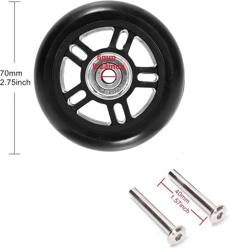 2 Piece Luggage Trolley Case Replacement Wheels Rubber Silent 608ZZ Bearing Pulley Repair Kit w/Screw Spacer Wrench (70mm/2.75") in Saudi Arabia