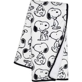 Lambs & Ivy Classic Snoopy Minky and Faux Shearling Baby Blanket - White/Black
