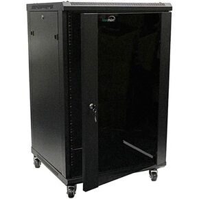 NavePoint 18U Wall Mount Audio Video A/V Rack Cabinet Glass Door Lock Casters and Shelves
