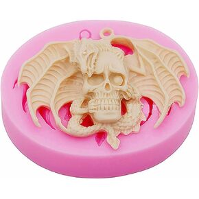 3D Halloween Flying Dragon Skull Keychain Silicone Mold with Hole for DIY Luggage Plaster Crystal Candy Desserts Epoxy Earrings Craft Pendant Trinket Decoration Tag Crafting Resin Necklace