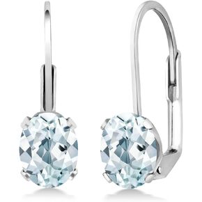 Gem Stone King 925 Sterling Silver Sky Blue Aquamarine Leverback Earrings For Women (1.44 Cttw, Gemstone Birthstone, Oval 7X5MM)