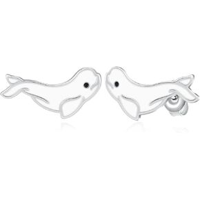 Whale Gifts 925 Sterling Silver Beluga Whale Earrings Cute Animal Whale Jewelry Gifts for Girls Women Animal Lover