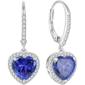 FJ Heart Dangle Drop Earrings for Women 925 Sterling Silver Leverback Halo Earrings Birthstone Jewelry Gifts for Wife Girlfriend Mother Daughter