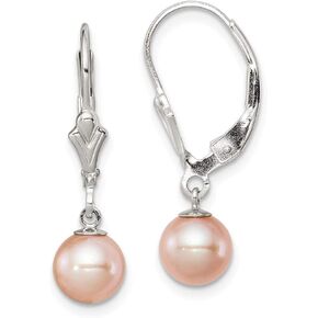 Solid Sterling Silver 6-7mm Pink Fw Cultured Pearl Leverback Earrings in Saudi Arabia