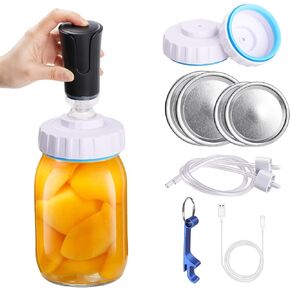 GeeRic Electric Mason Jar Vacuum Sealer, 10 Pcs Mason Jar Sealer Kit Fits Wide & Regular Mouth, Vacuum Sealing Machine Compatible with Food Saver, White in Kuwait
