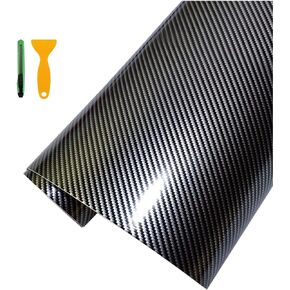 5ft X 1ft 6D Black Carbon Tint Vinyl Wrap Film Roll for Automotive Use, Fog Squeegee + Cutter（Black Carbon）