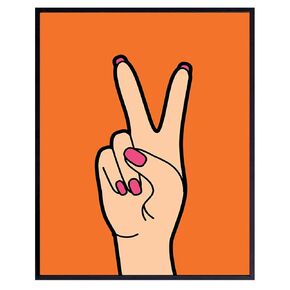 Orange Peace Sign Decor - Preppy Wall Art & Decor - Vintage Retro style Pop art - Eclectic Trendy Home Decor - Cute Indie Room Decor for Women, Teen Girls Bedroom - Boho-chic Funky Living room Decor