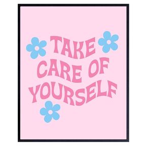 Self-care Wall Art & Decor - Yellowbird Art & Design Self-love Poster - Pink Preppy Family Wall Art - Contemporary art Aesthetic Indie Inspiration Home Decor - Living room Bedroom Decor for Women