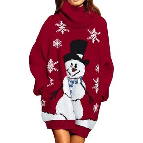 Jumppmile Womens Ugly Christmas Xmas Oversize Turtleneck Pullover Sweater Dress with Pockets