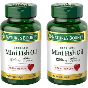 Nature's Bounty Mini Fish Oil Softgels 1290 mg, Omega-3, Supports Heart Health, Odor-Less, 90 Mini Coated Softgels - Pack of 2 in Kuwait