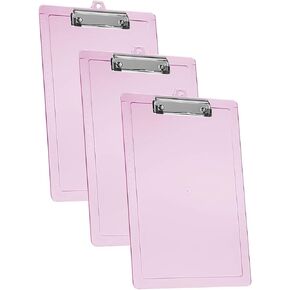 Acrimet Clipboard Letter Size A4 (13 3/8" x 9 7/16") Low Profile Clip with Side Rulers (Plastic) (Clear Pink Color) (3 Pack)