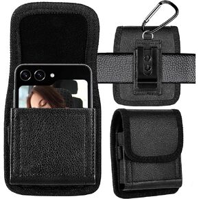 for Samsung Galaxy Z Flip 5/4/3 Leather Nylon Holder Waist Carrying Hanging Case, with Belt Slot & Hook for Phone Holster Case for Motorola Razr Plus, for Moto Razr+ 2023, for Galaxy Z Flip 5/4/3/2