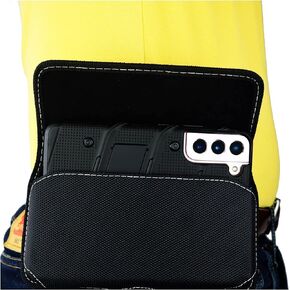 جراب هاتف من النايلون لهاتف Samsung Galaxy S24 S23 S22 S21 S20 5G/20 FE/مروحة متينة مع مشبك حلقة آمن ثابت، حامل حزام الهاتف، إغلاق مغناطيسي، يناسب الجرابات النحيفة أو الكبيرة (أسود - عمودي)