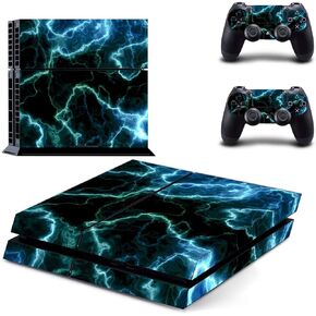 Vinyl Skin Decal Sticker Cover Set for PS4 Console and 2 Dualshock Controllers Skin Green Lightnings