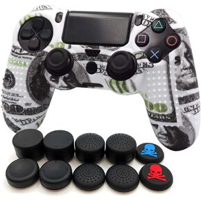 Anti-Slip Silicone with Dots on Hand Grip Skin Set, Protect for PlaySation 4 Controller (Alias Wireless DualShock 4), which 1pcs Controller Skin + 8pcs Thumb Grip Caps - US Dollar
