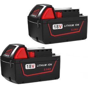 2 Pack 5.0Ah M18 Battery Replacement for Milwaukee M18 Battery Compatible with Milwaukee M18 Cordless Power Tools 18V XC Lithium Battery 48-11-1852 48-11-1850 48-11-1862 48-11-1812