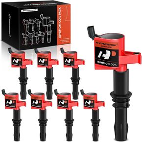 A-Premium Set of 8 Ignition Coil (Red) Compatible with Ford, Lincoln, Mercury - 4.6L, 5.4L, 6.0L - F-150, F-250, Expeditin, Explorer, Mustang, Navigater