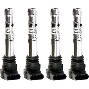 MAS Set of 4 Ignition Coil Pack Compatible with Audi A3 A4 Quattro S3 TT Toledo Beetle Golf Jetta Passat 1.8 L4 Replacement for UF437 UF580 UF411 C1394 06B905115R 06B905115D 06C905115M