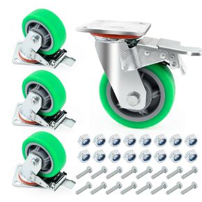XIKE 5 Inch Caster Wheels,Casters Set of 4 Heavy Duty with Brake, Outstanding Safety Dual Locking Casters, Polyurethane Foam No Noise Wheels, Top Plate Castor Wheels