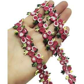 3 Yards Pink Flower Trim Ribbons Rose Flower Lace Applique Trim for DIY Sewing Craft Decorating Wedding Appliques 20mm