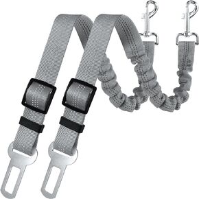 YAODHAOD Dog Seat Belt for Car with Elastic Bungee Buffer, Adjustable Pets Dog Car Harness, Heavy Duty Nylon Seatbelts Safety Tether,Universal Fit Cars Truck SUV Travel Accessories (2PCS) (Black)