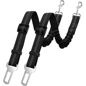 YAODHAOD Dog Seat Belt for Car with Elastic Bungee Buffer, Adjustable Pets Dog Car Harness, Heavy Duty Nylon Seatbelts Safety Tether,Universal Fit Cars Truck SUV Travel Accessories (2PCS) (Black)