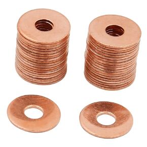 30pcs M6 Copper Washers Flat Ring Sump Plug Oil Seal Gasket Sealing Fitting Washers (M6 x 18 x 1mm)