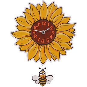 Mark Feldstein & Associates Sunflower with Swinging Bee Pendulum Pal Wall Clock, 12 Inch