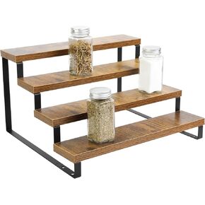 Wooden Display Stand, 3 Tier Counter Spice Rack Organizer, Display Riser for Figures and Dolls Collection, Rustic Display Shelf for Candles