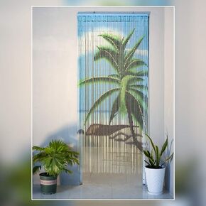 Tropical Palm Tree Bamboo Door Beaded Curtain, Hanging Beaded Curtain for Doorway, 35.5 x 78 inches