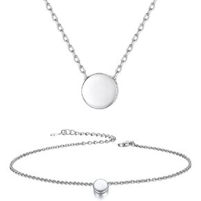 ChicSilver Tiny Dot Necklace and Bracelet for Women Girls 925 Sterling Silver Simple Round Dot Circle Choker Necklace Jewelry