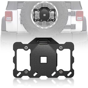 Spare Tire License Plate Frame with LED Light Compatible with 1987-2018 Jeep Wrangler JK JKU & TJ & YJ, Licence Bracket Holder Relocation Mounting Rear Plates Frames (2/4 Door, Black)