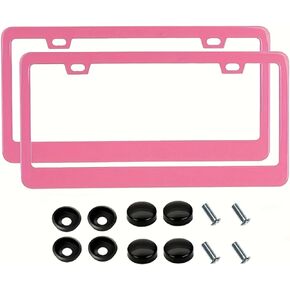 Fashion Slim Pink Matte License Plate Frames,Stainless Steel License Plate Covers,Weather Proof License Plate Holder for Women(Slim Pink,2PCS)