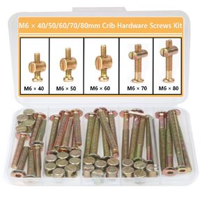 Crib Screws Hardware Replacement Kit -25 Set M6x40mm/50mm/60mm/70mm/80mm Hex Drive Socket Cap Furniture Barrel Screws Bolt Nuts Assortment Kit