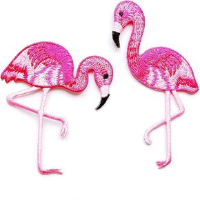 PL Set of 2 pcs. Pink Flamingo Cute Bird Cute Cartoon logo3 Sew Iron on Embroidered Applique Badge Sign Patch Clothing Costume