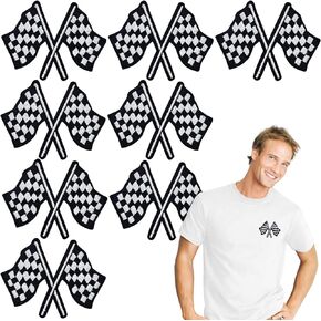 8 PCS Checkered Racing Flag Patches, Flag Embroidery Iron on Patches Auto Car Racing Applique Jean Jacket Biker Motorcycle Winner Sponsored