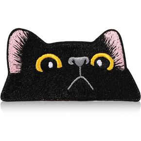 Cat Iron on Patch, Cute Decorative Cat Face Patches Badge Sew on Patch Embroidered Applique Patch for Shirts Jeans Jackets Hats DIY Crafts (Black)