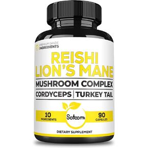 Satoomi Reishi Mushroom Supplement Complex 5000Mg - 10in1 Combined with Lions Mane, Cordyceps Sinensis, Chaga Mushroom & Others - 90 Capsules for 3 Months