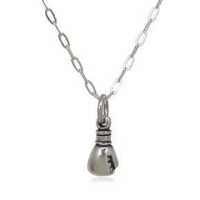 Sterling Silver Tiny Boxing Glove MMA WBA 3D Charm Necklace, 18"